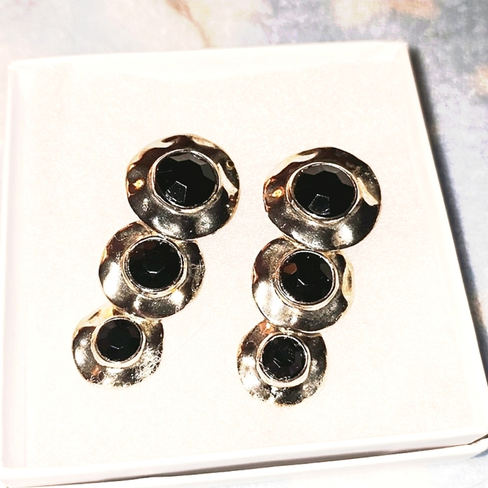 Vtg. STERLING & ONYX Earrings